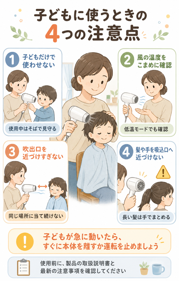子どもにドライヤーを使うときの注意点