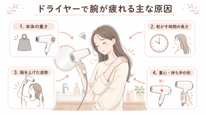 ドライヤーで腕が疲れやすくなる原因